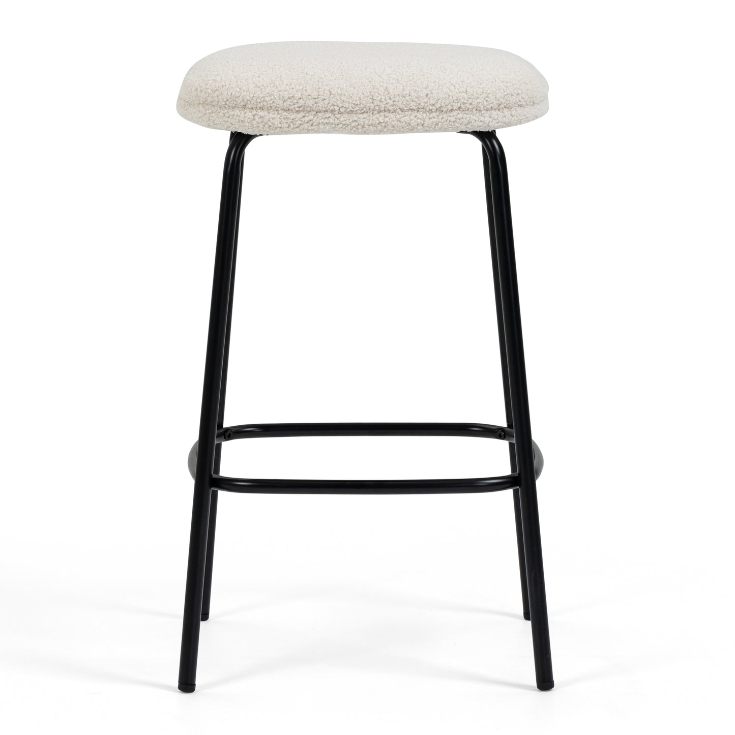 Set of 2 Ayana Beige Boucle Backless Counter Stool with Black Iron Legs