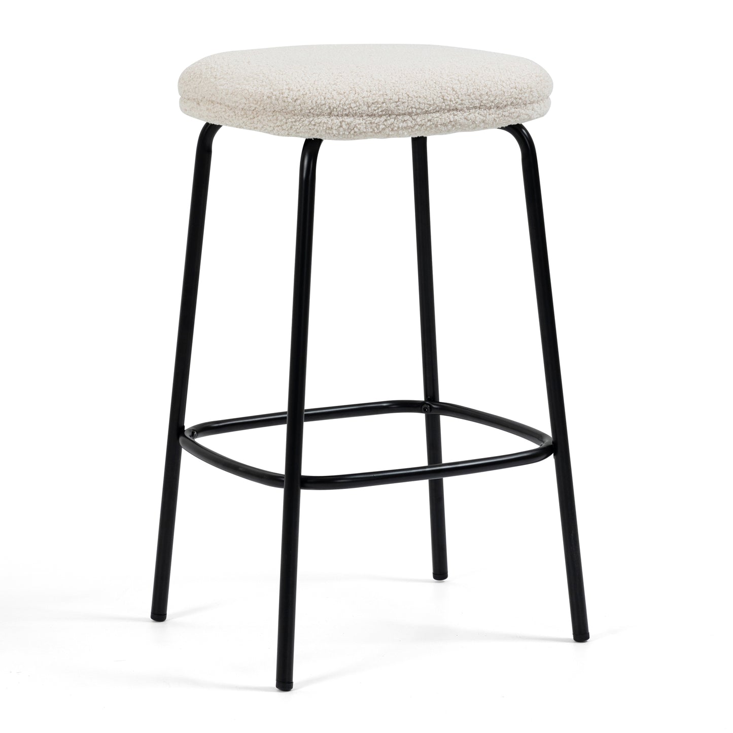 Set of 2 Ayana Beige Boucle Backless Counter Stool with Black Iron Legs