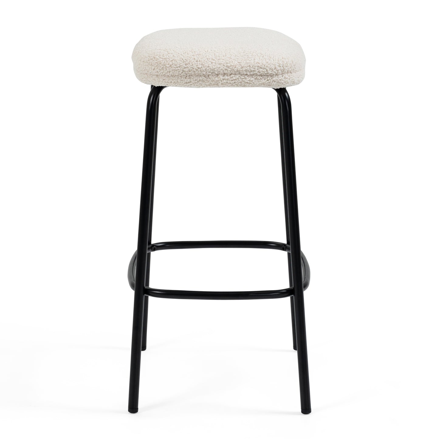 Set of 2 Ayana Beige Boucle Backless Counter Stool with Black Iron Legs