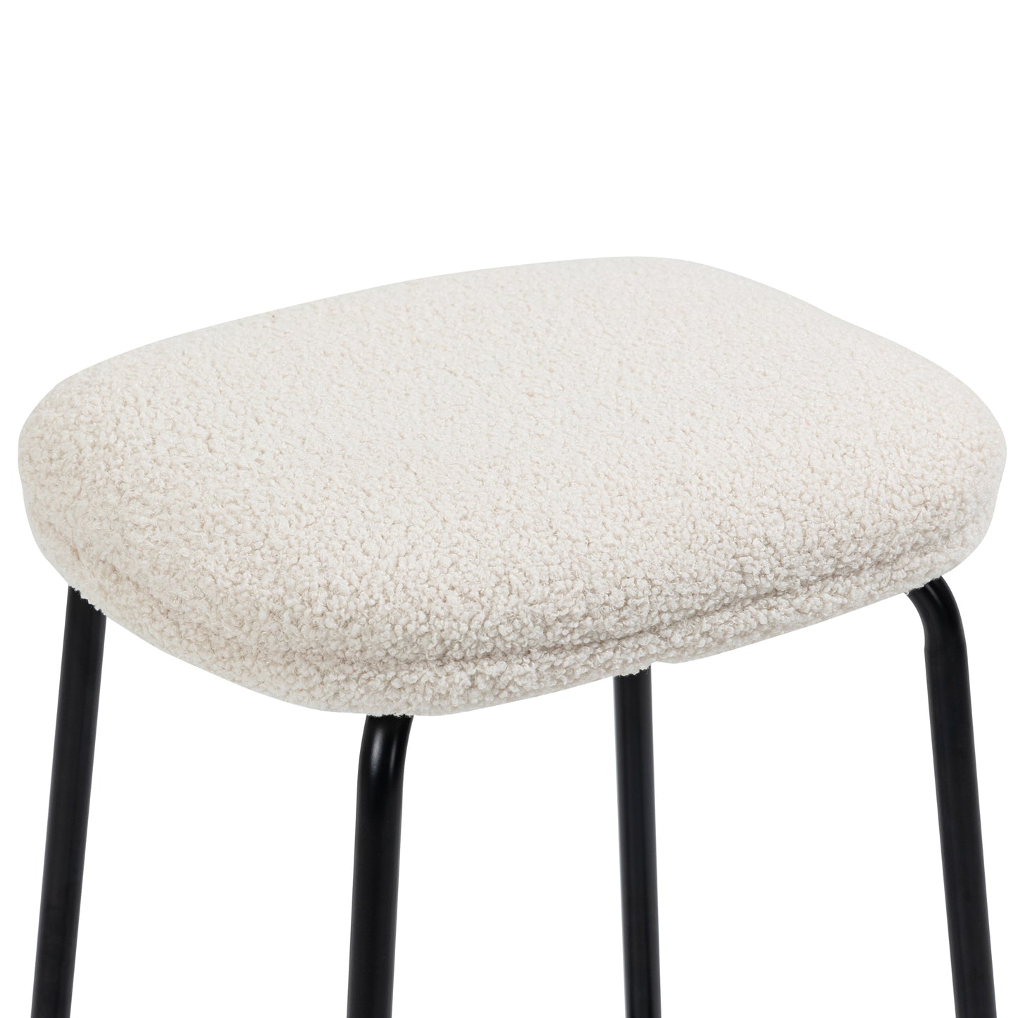 Set of 2 Ayana Beige Boucle Backless Counter Stool with Black Iron Legs