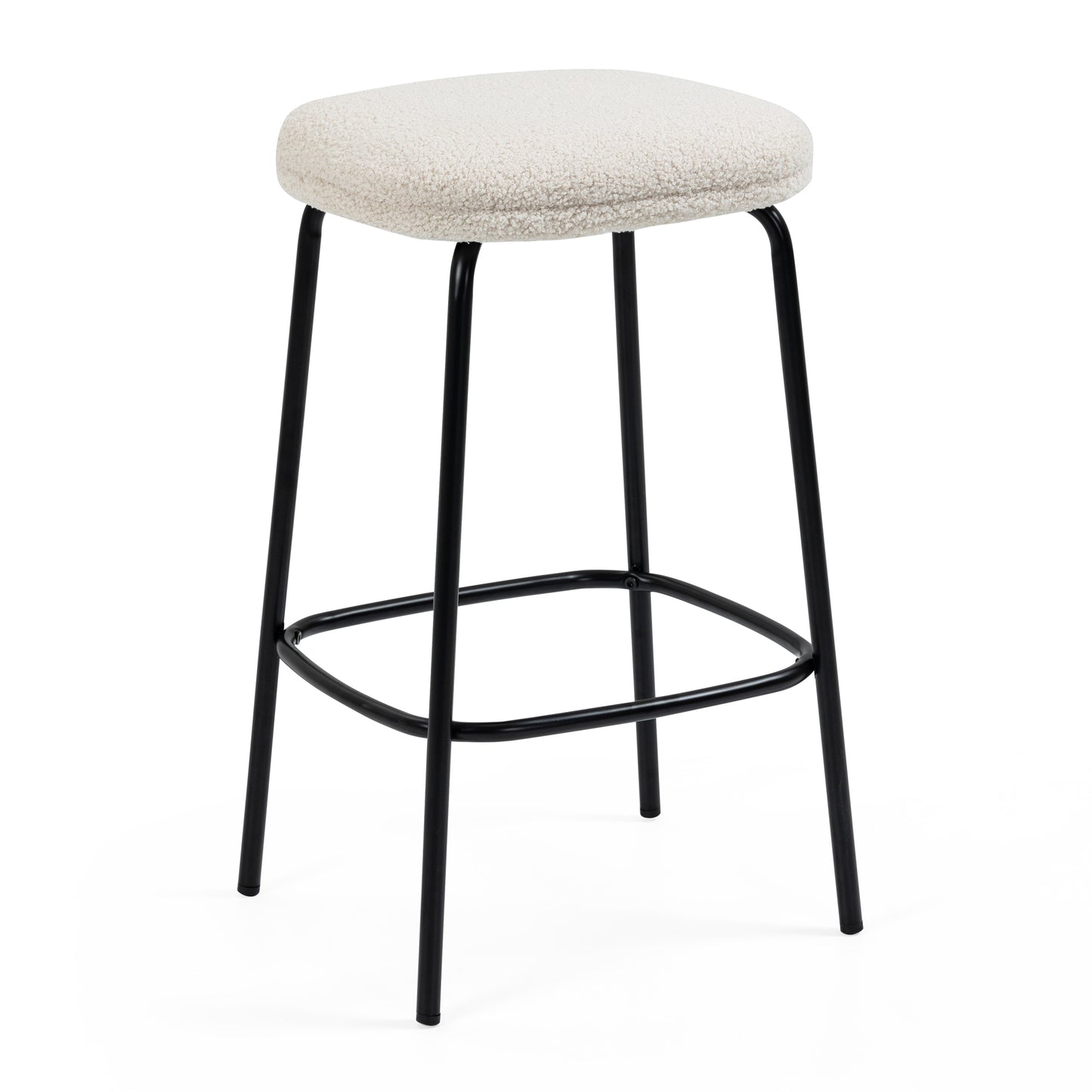 Set of 2 Ayana Beige Boucle Backless Counter Stool with Black Iron Legs