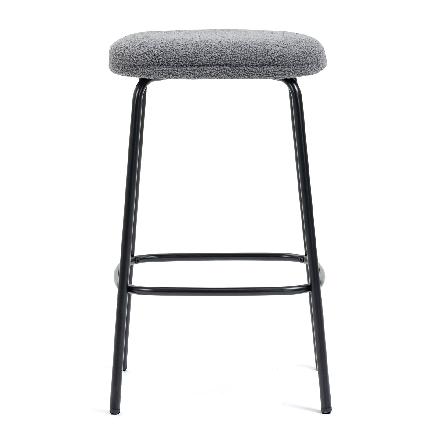 Set of 2 Ayana Gray Boucle Backless Counter Stool with Black Iron Legs