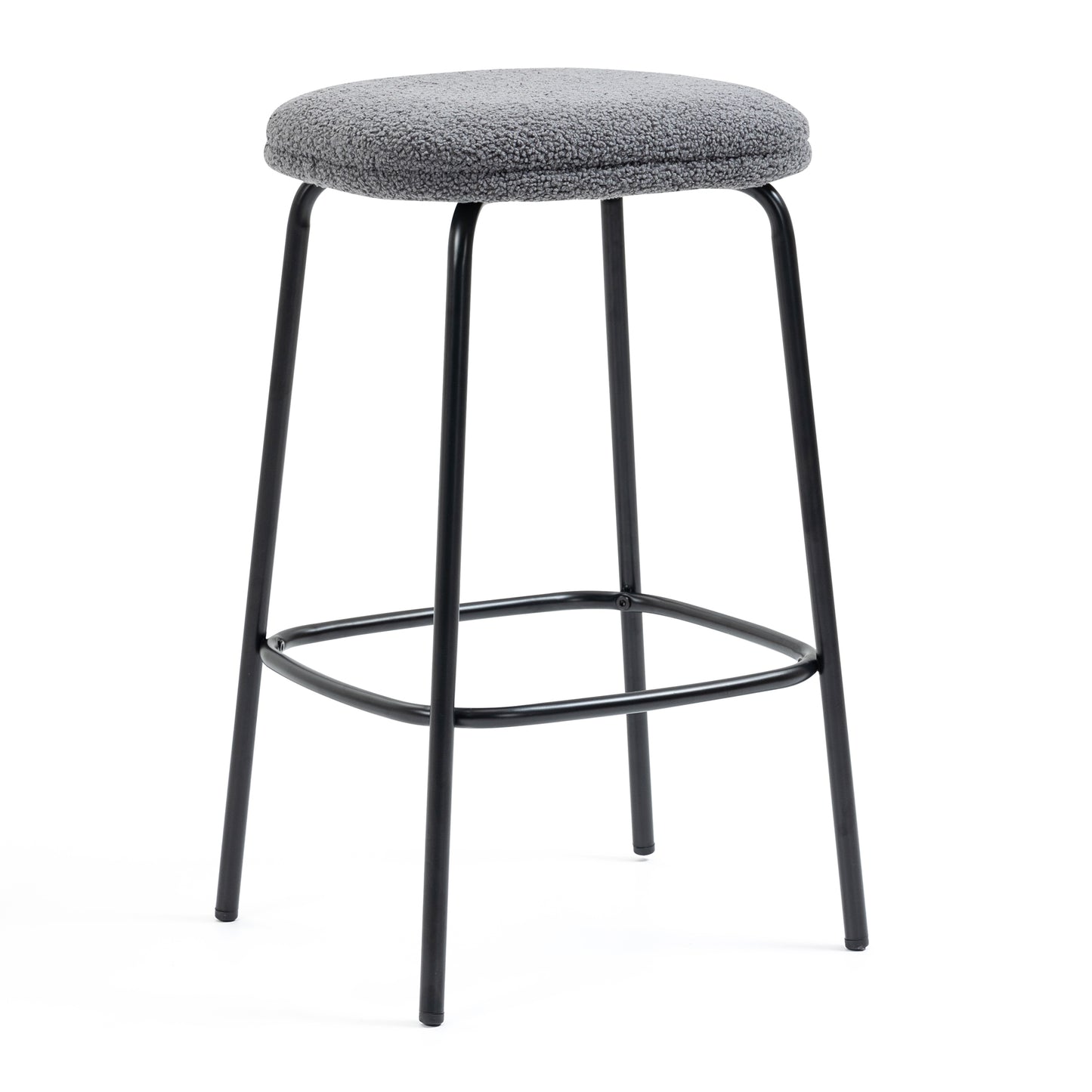 Set of 2 Ayana Gray Boucle Backless Counter Stool with Black Iron Legs