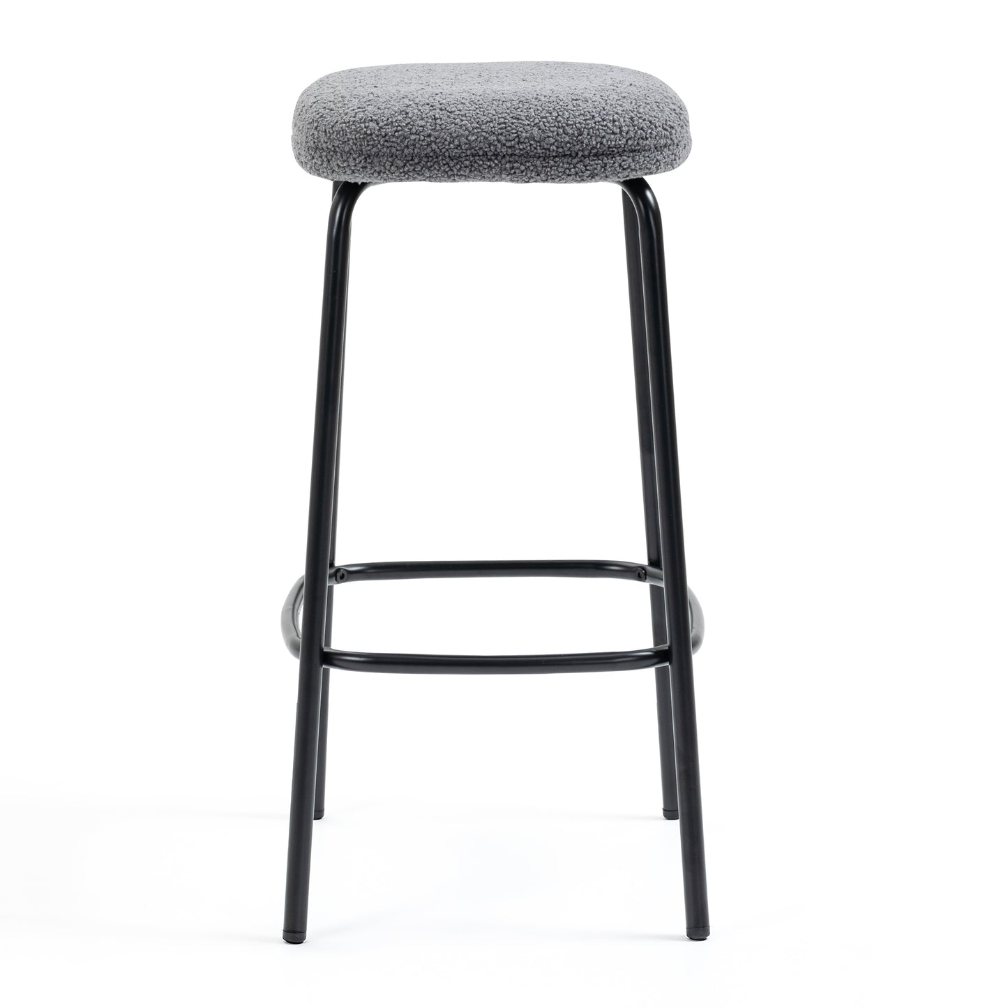 Set of 2 Ayana Gray Boucle Backless Counter Stool with Black Iron Legs