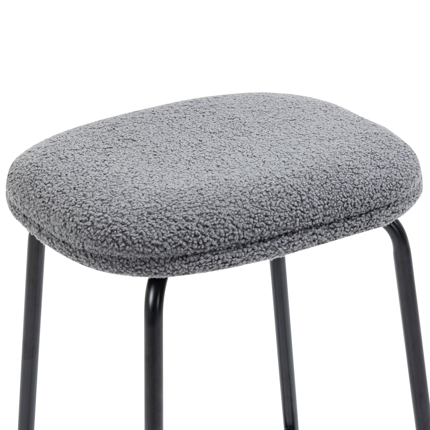 Set of 2 Ayana Gray Boucle Backless Counter Stool with Black Iron Legs