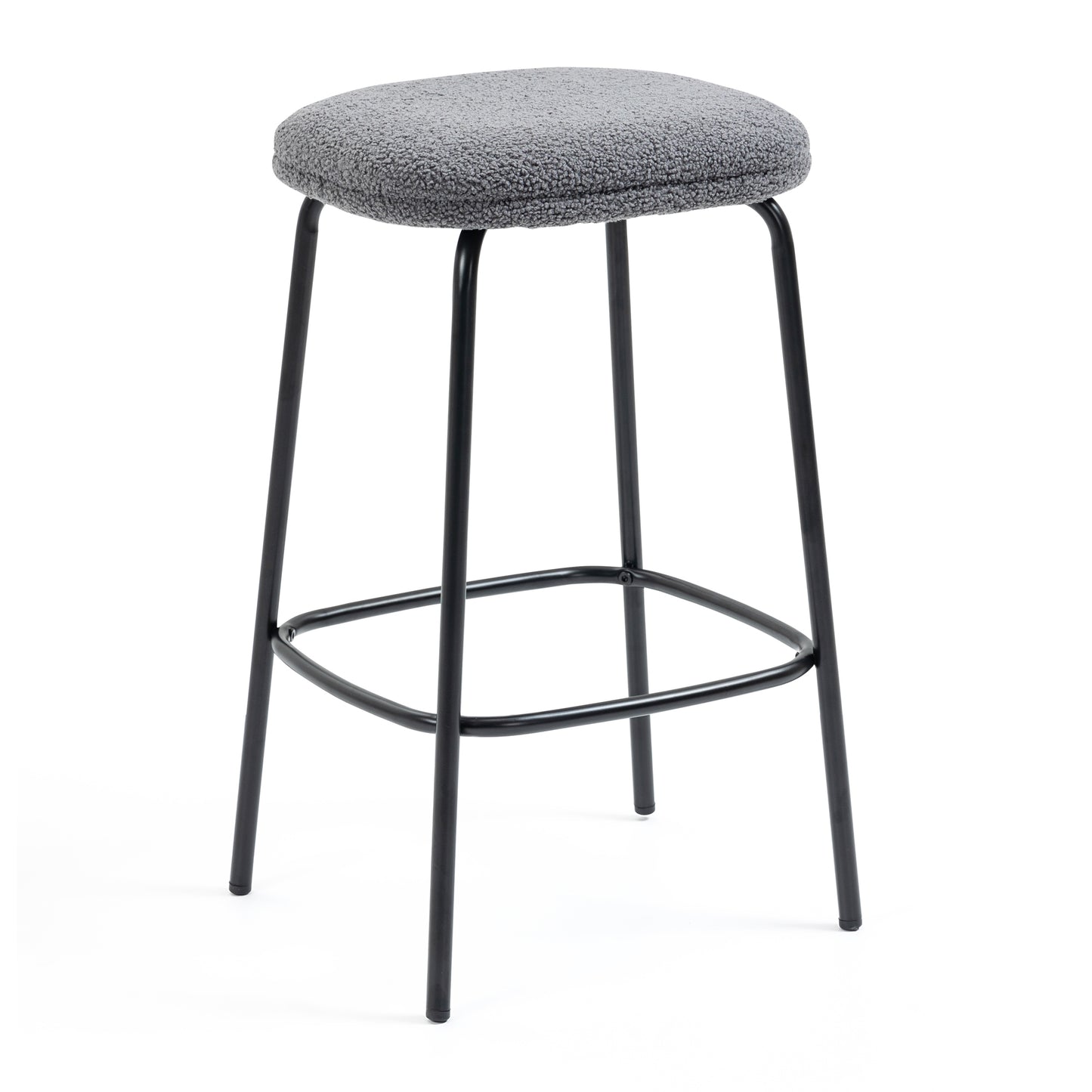 Set of 2 Ayana Gray Boucle Backless Counter Stool with Black Iron Legs