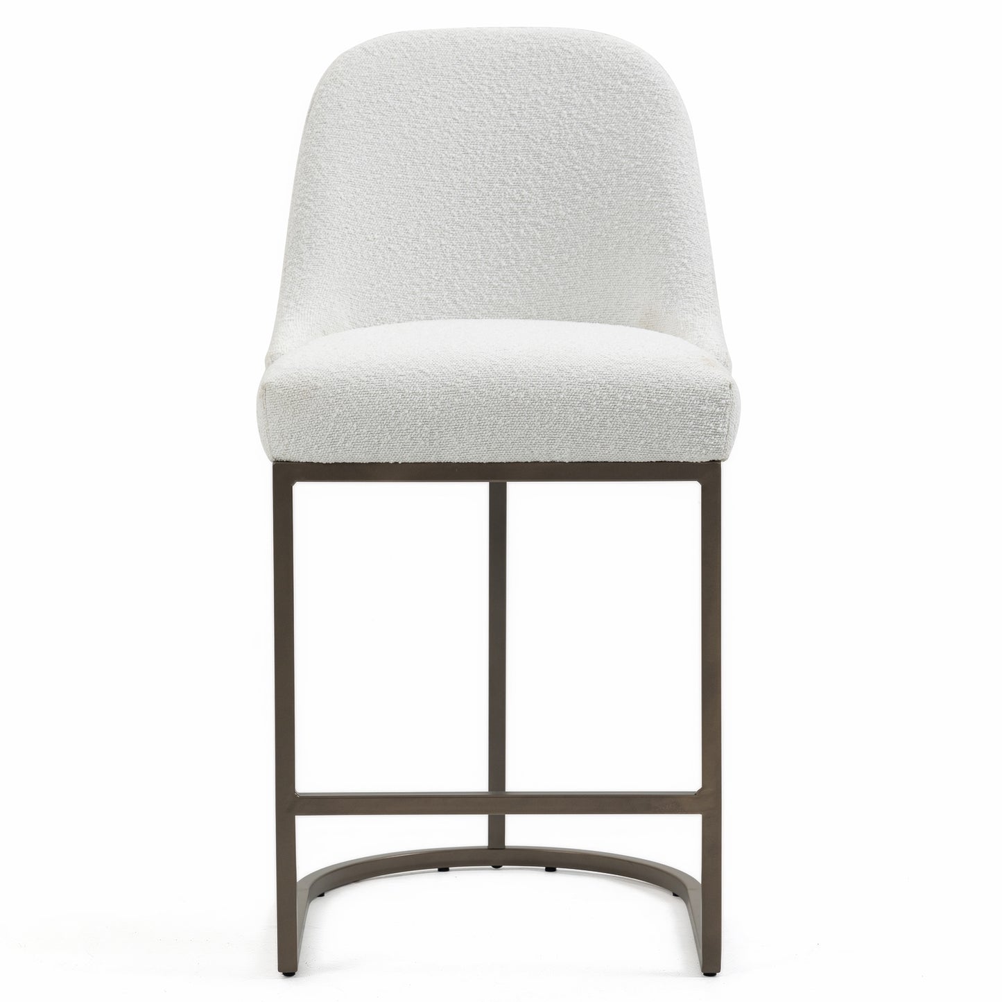 Set of 2 Ayane White Boucle Fabric Counter Stool with Iron Legs