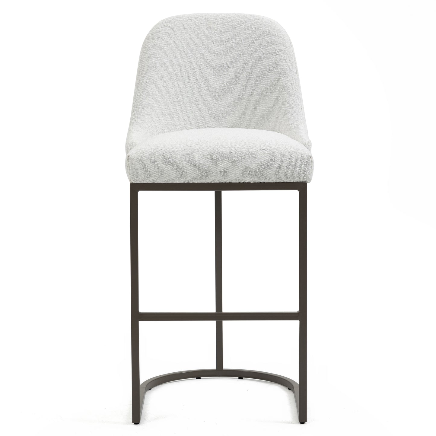 Set of 2 Ayane White Boucle Fabric Bar Stool with Iron Legs