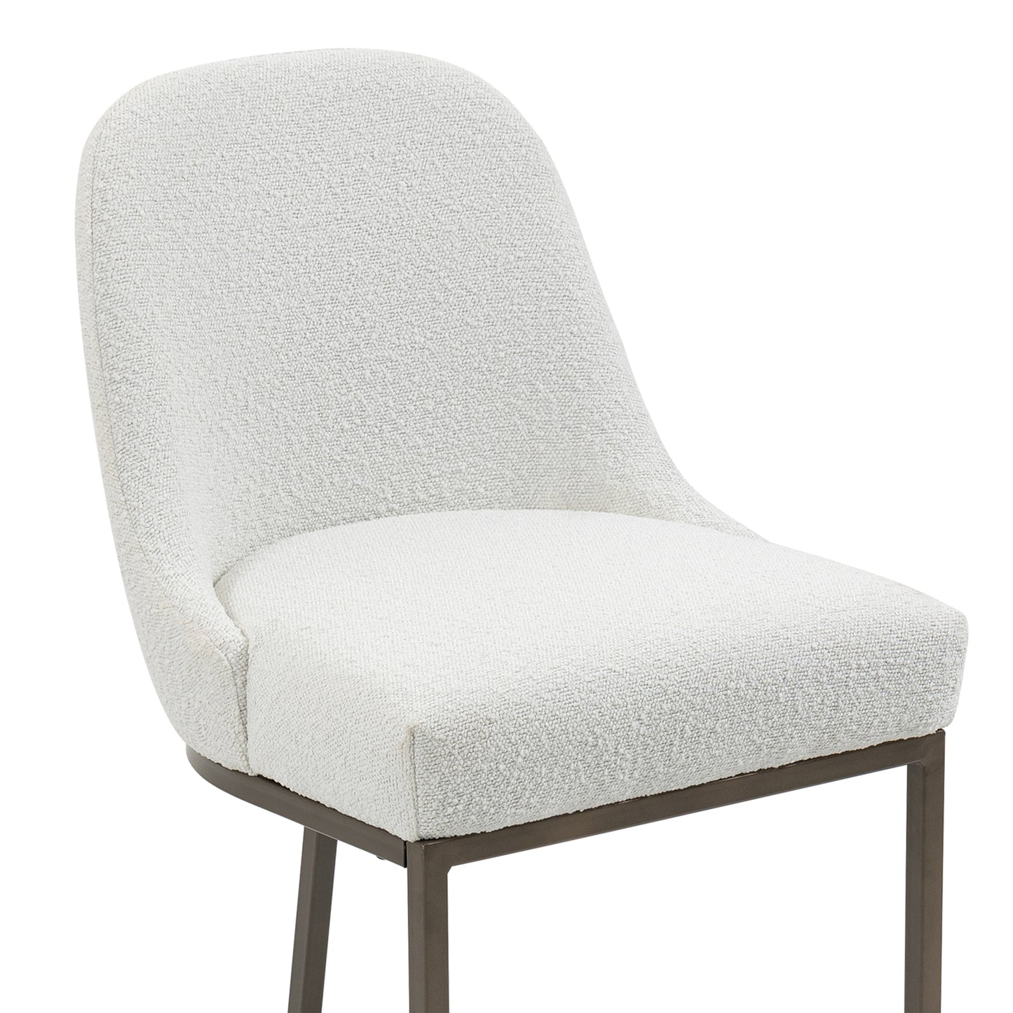 Set of 2 Ayane White Boucle Fabric Bar Stool with Iron Legs