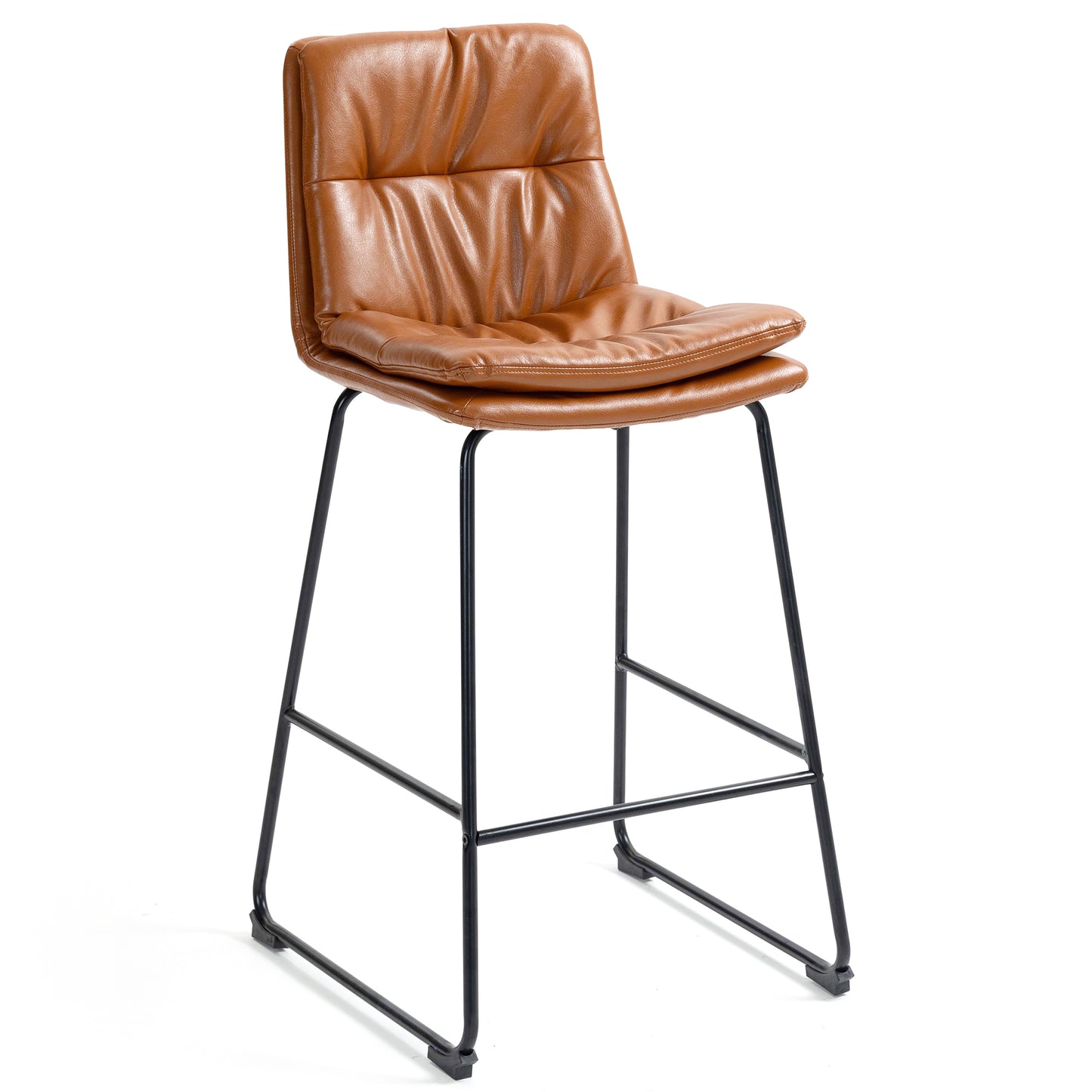 Set of 2 Bauer Brown Faux Leather Bar Stool with Black Iron Legs