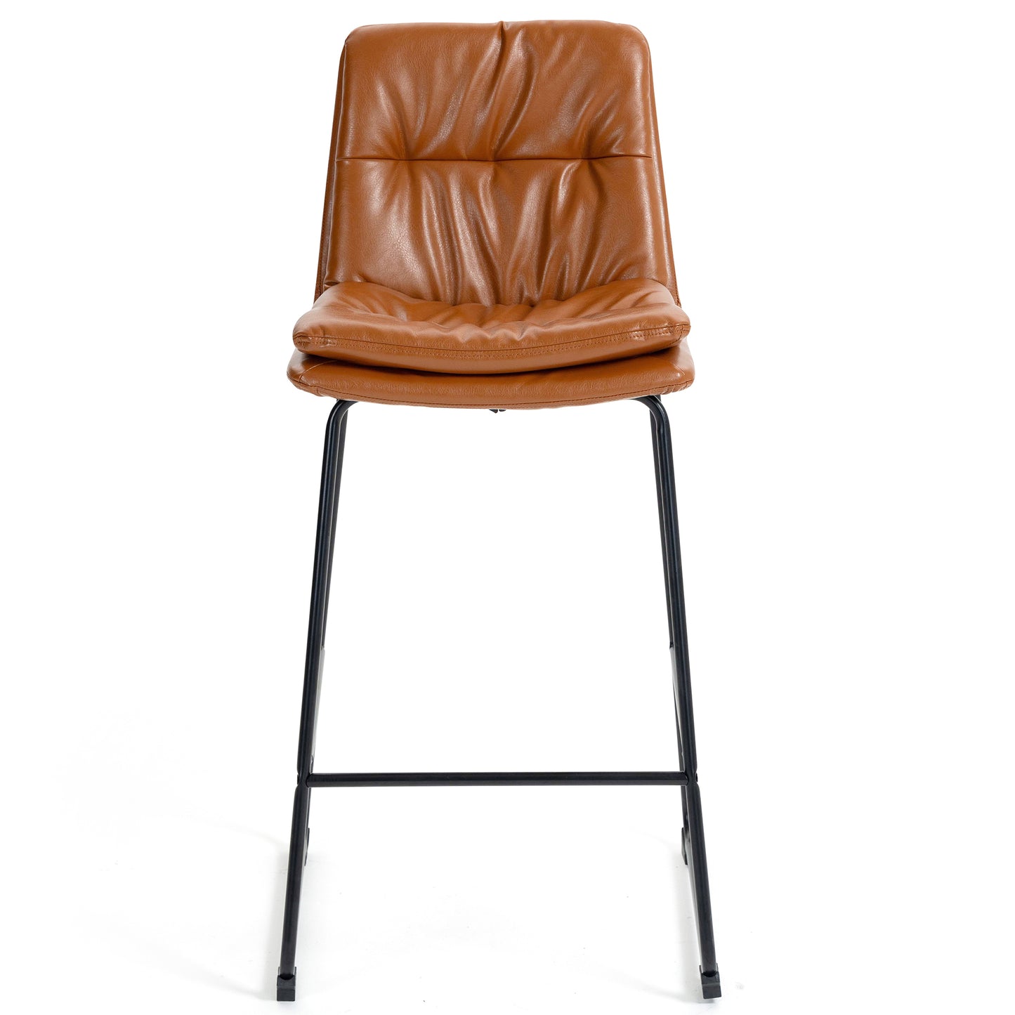 Set of 2 Bauer Brown Faux Leather Bar Stool with Black Iron Legs