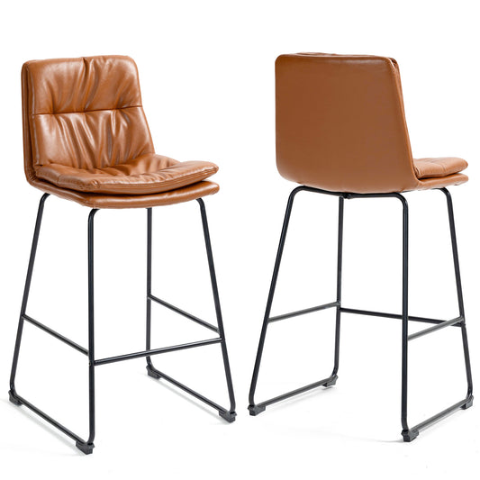 Set of 2 Bauer Brown Faux Leather Bar Stool with Black Iron Legs