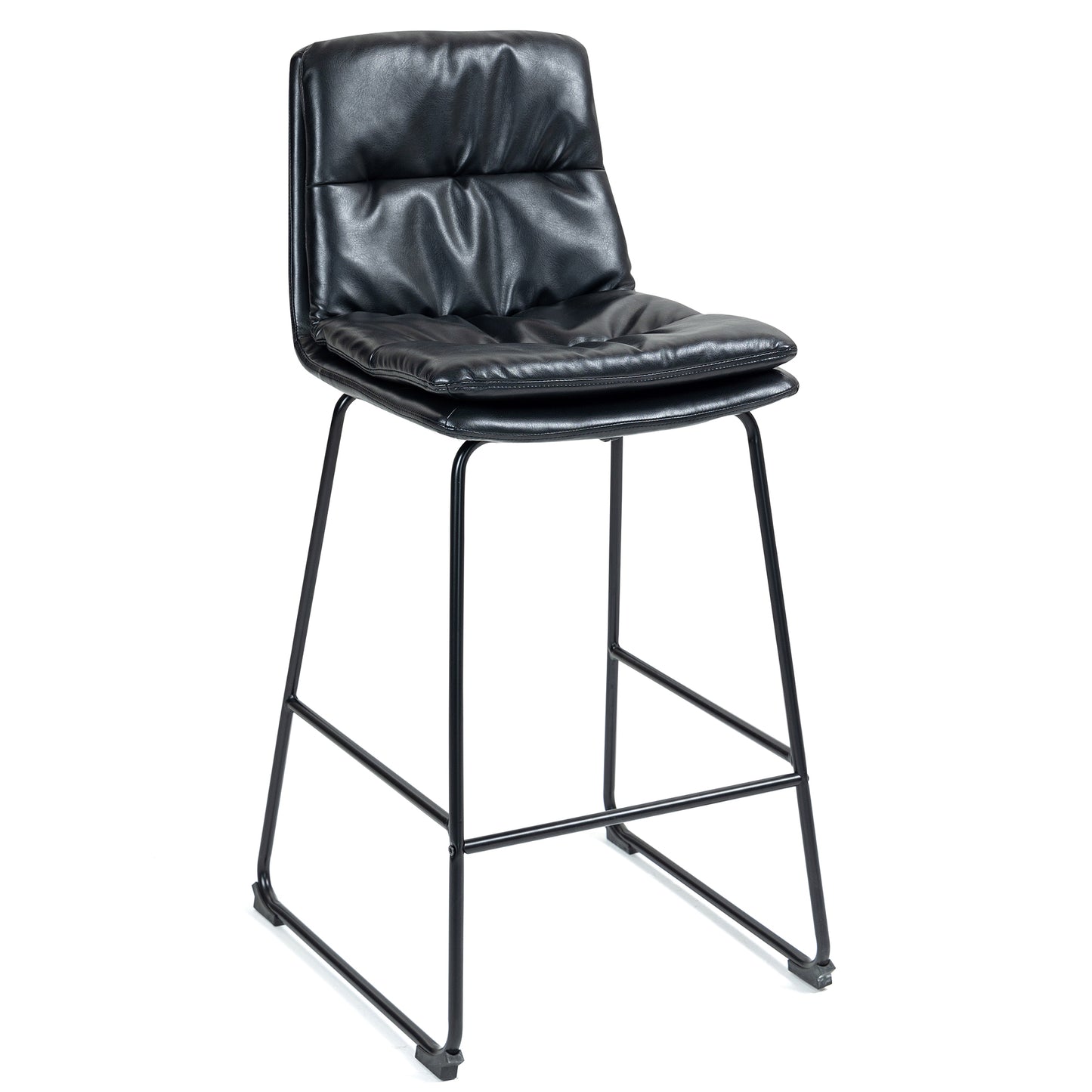 Set of 2 Bauer Black Faux Leather Counter Stool with Black Iron Legs