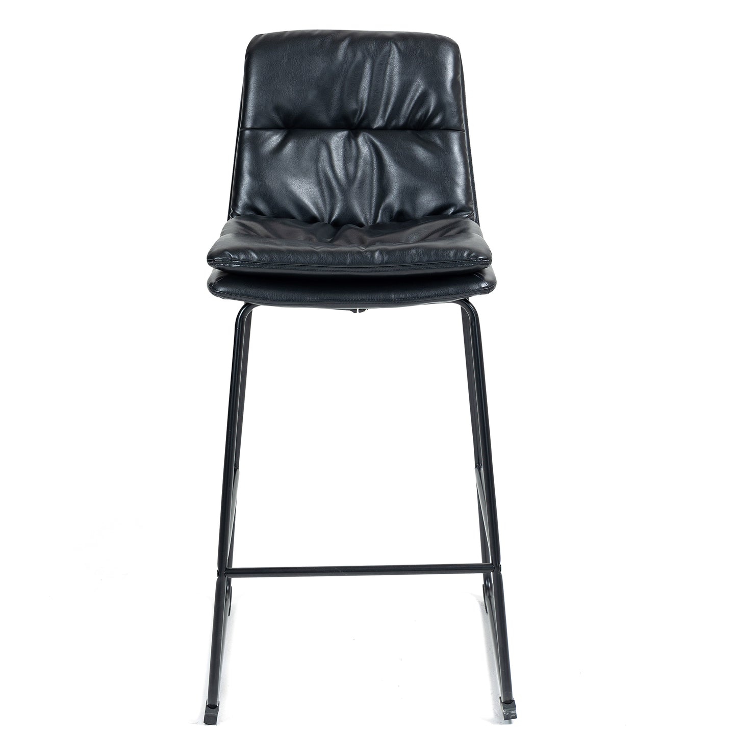 Set of 2 Bauer Black Faux Leather Counter Stool with Black Iron Legs