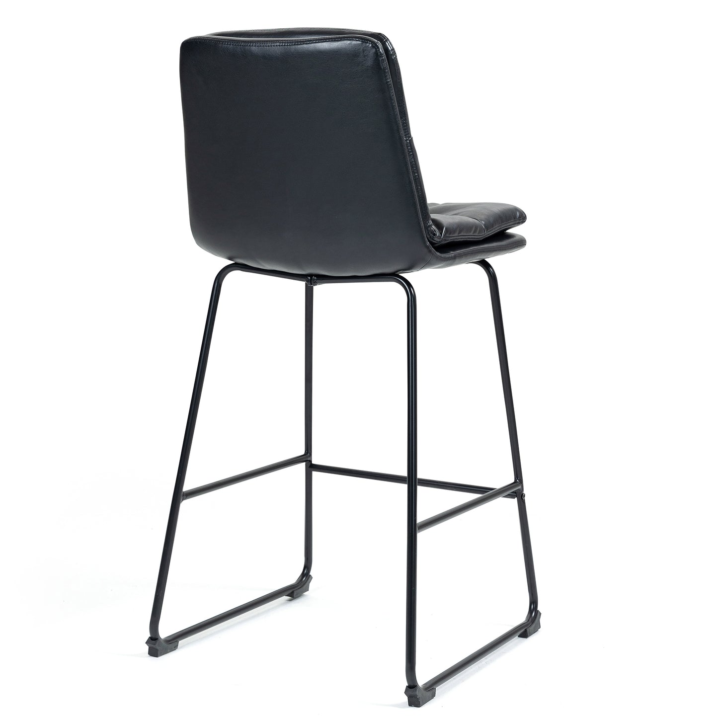 Set of 2 Bauer Black Faux Leather Counter Stool with Black Iron Legs