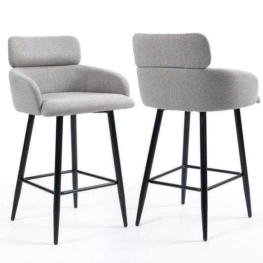 Set of 2 Barker Gray Fabric Tufted Bar Stool with Black Iron Legs