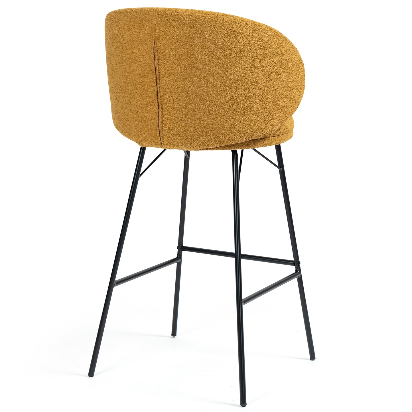 Set of 2 Baxter Brown Boucle Fabric Bar Stool with Black Iron Legs