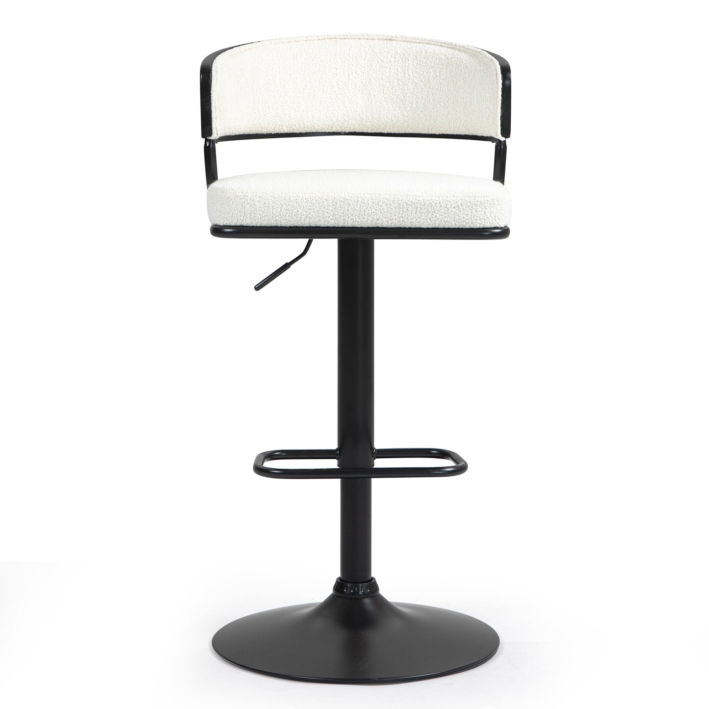 Bayle White Boucle Fabric Adjustable Bar Stool with Iron Pedestal