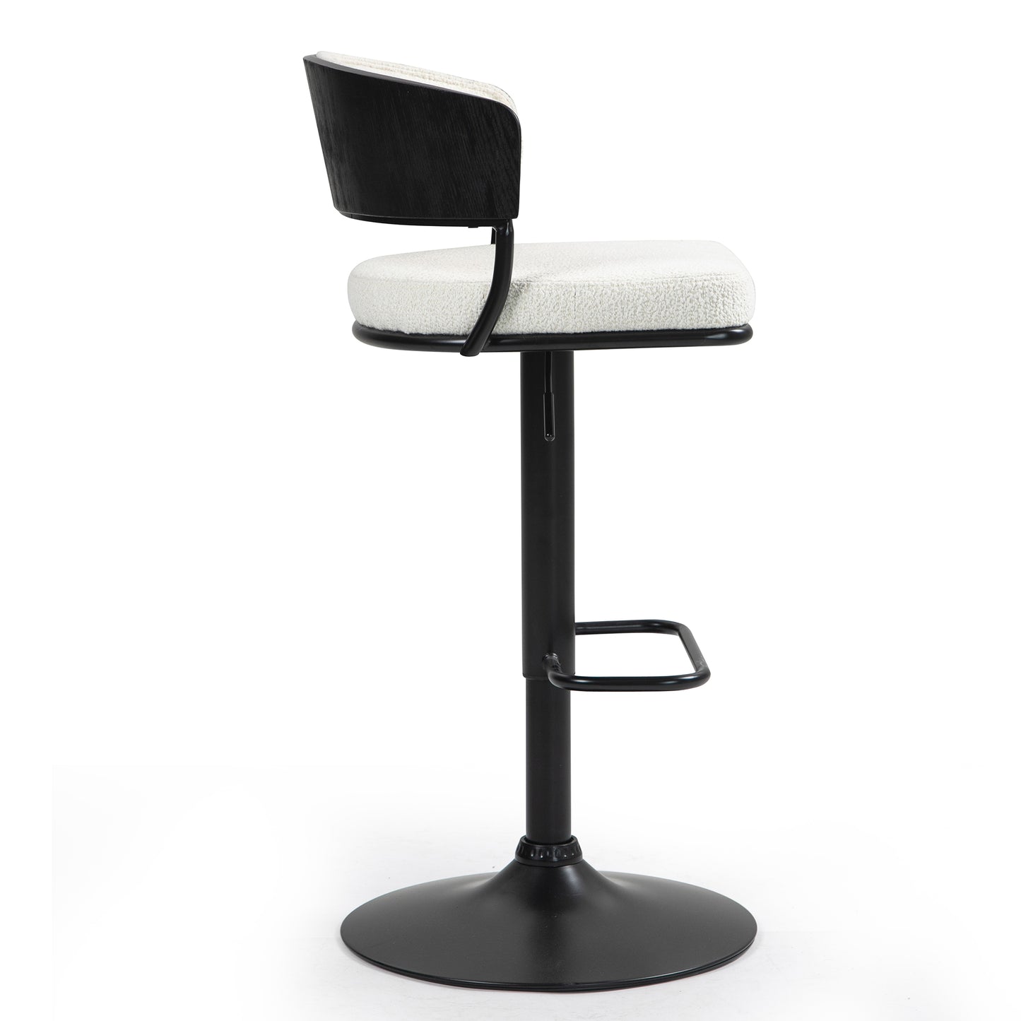 Bayle White Boucle Fabric Adjustable Bar Stool with Iron Pedestal