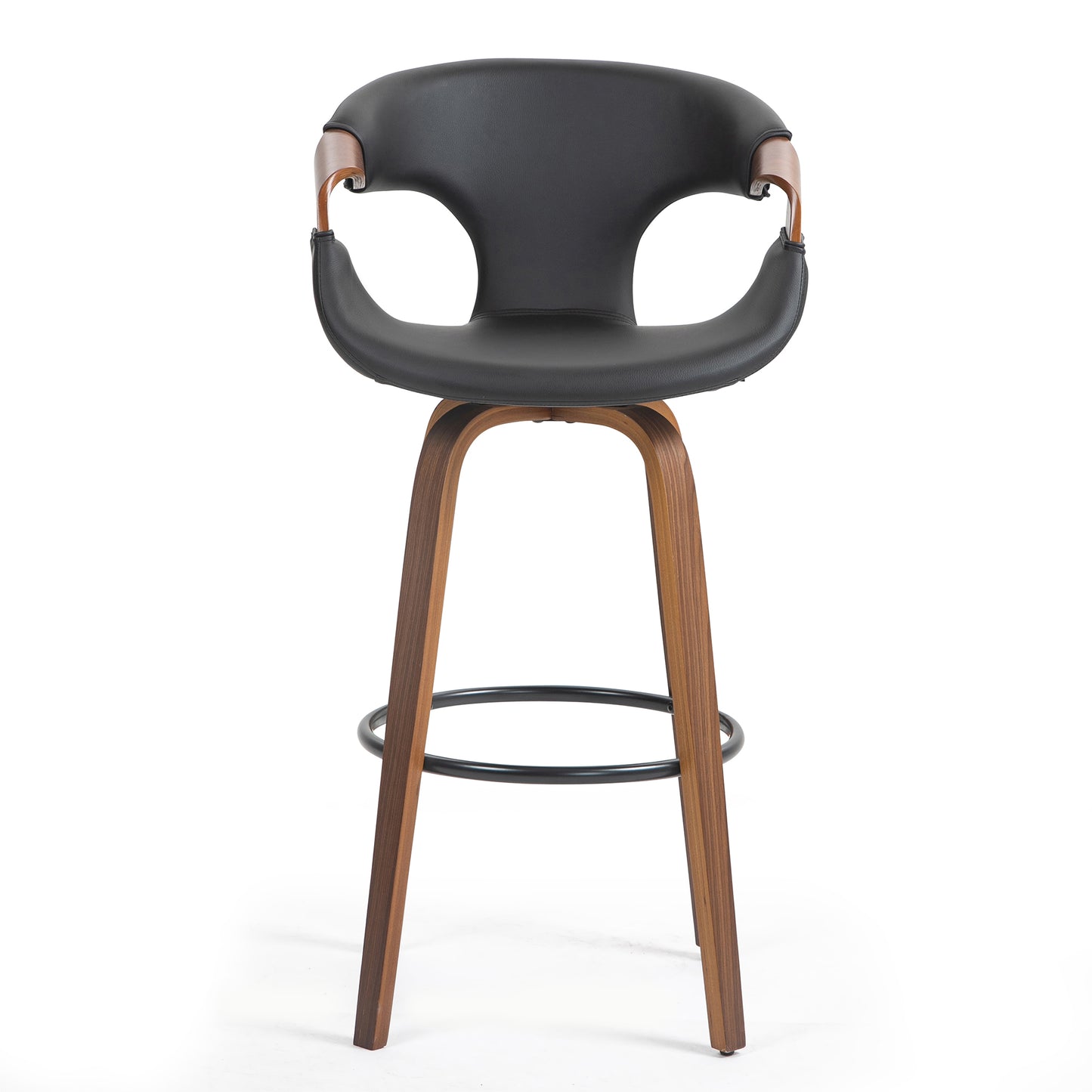 Baylor Black Faux Leather Bar Stool with Walnut Wooden Legs