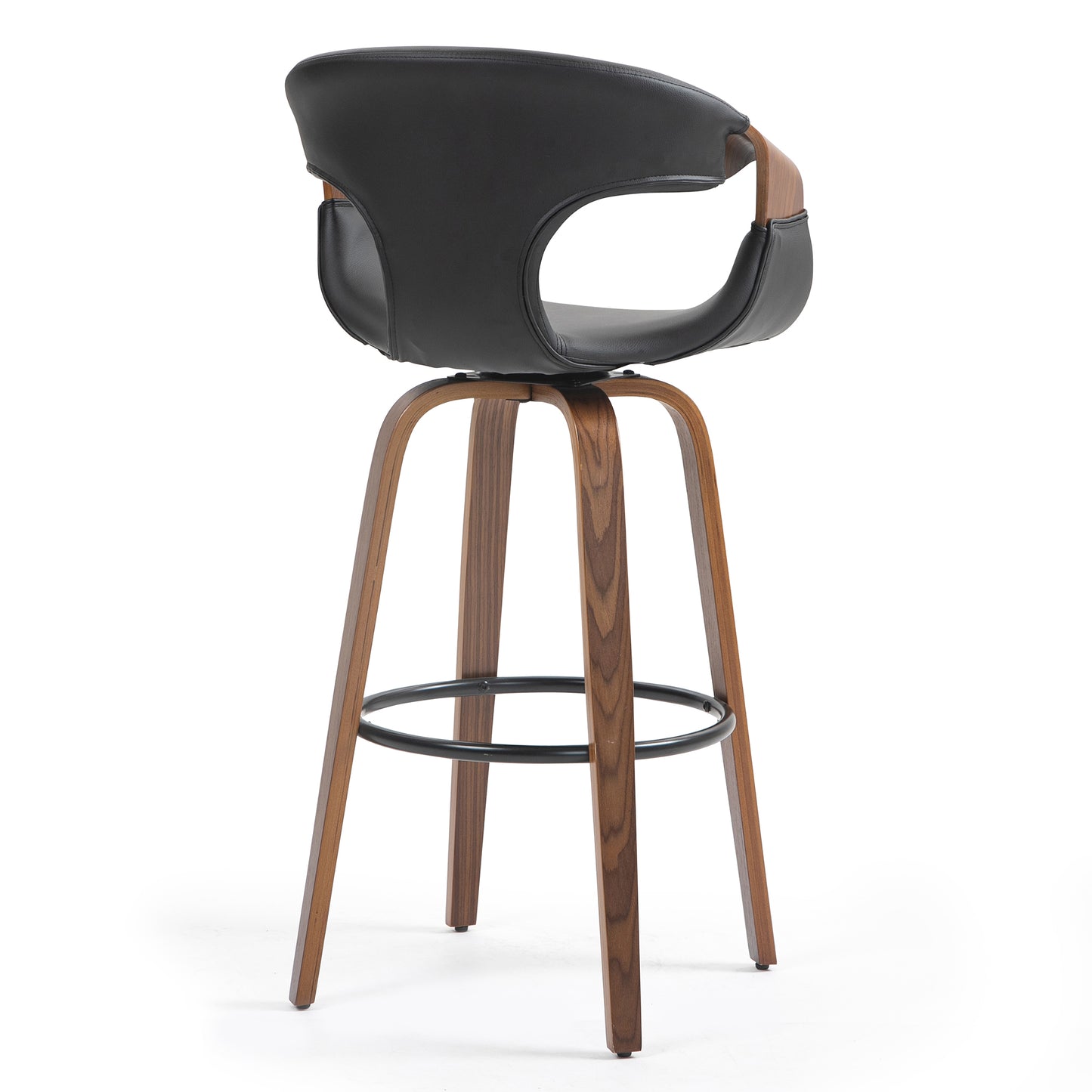 Baylor Black Faux Leather Bar Stool with Walnut Wooden Legs