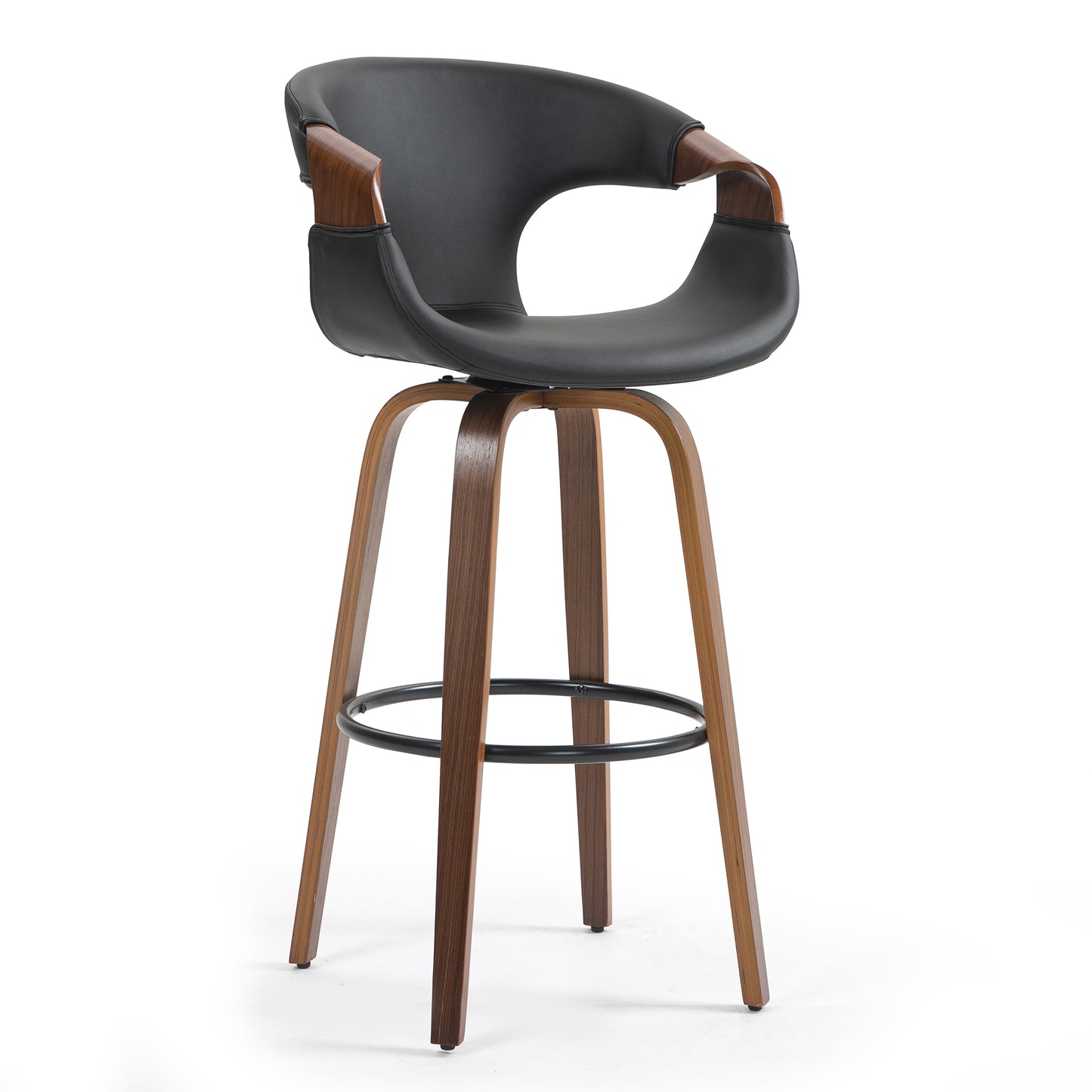 Baylor Black Faux Leather Bar Stool with Walnut Wooden Legs