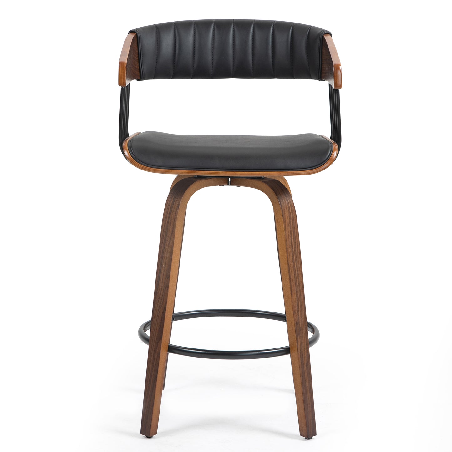 Beaumont Black Faux Leather Counter Stool with Walnut Wood Frame and Legs