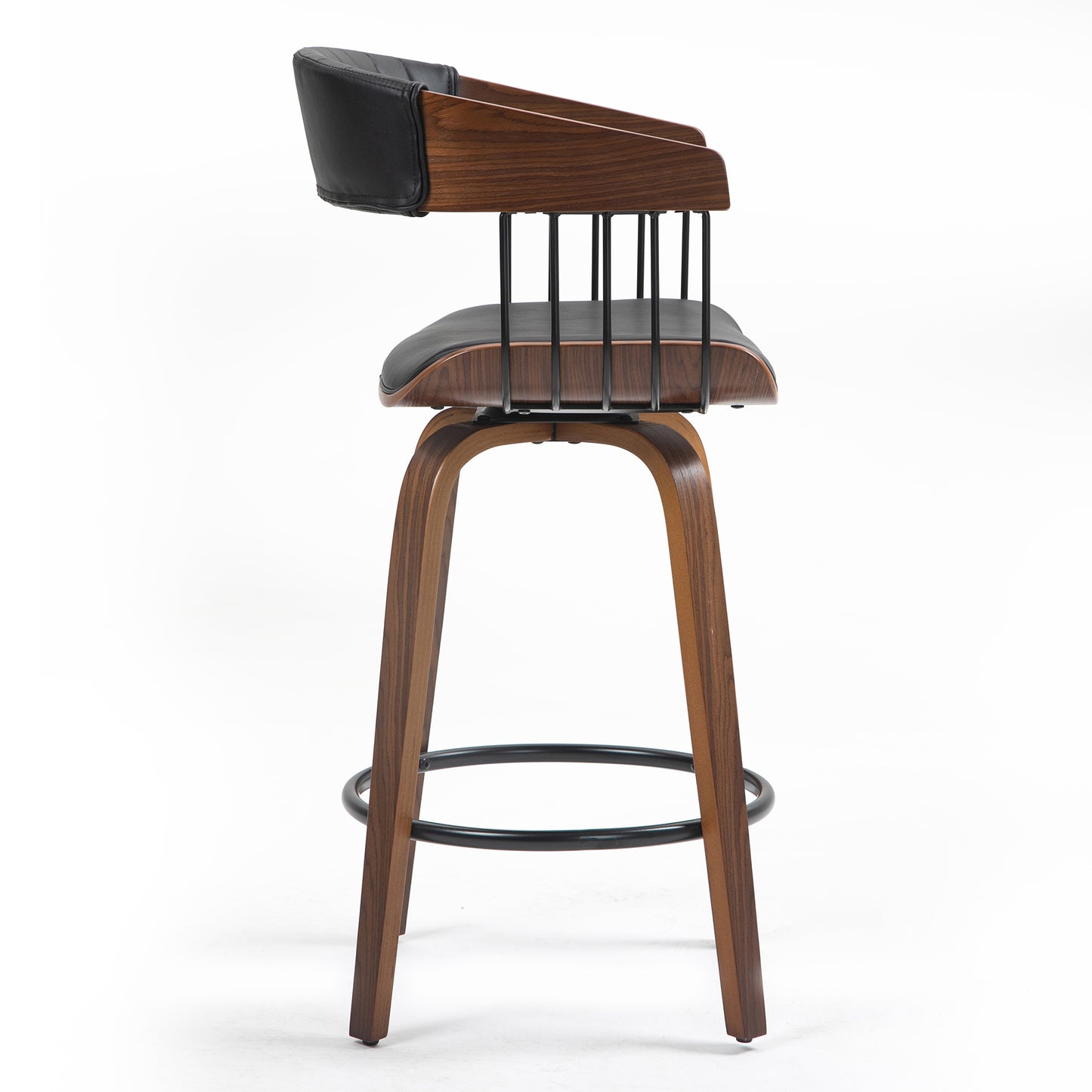 Beaumont Black Faux Leather Counter Stool with Walnut Wood Frame and Legs