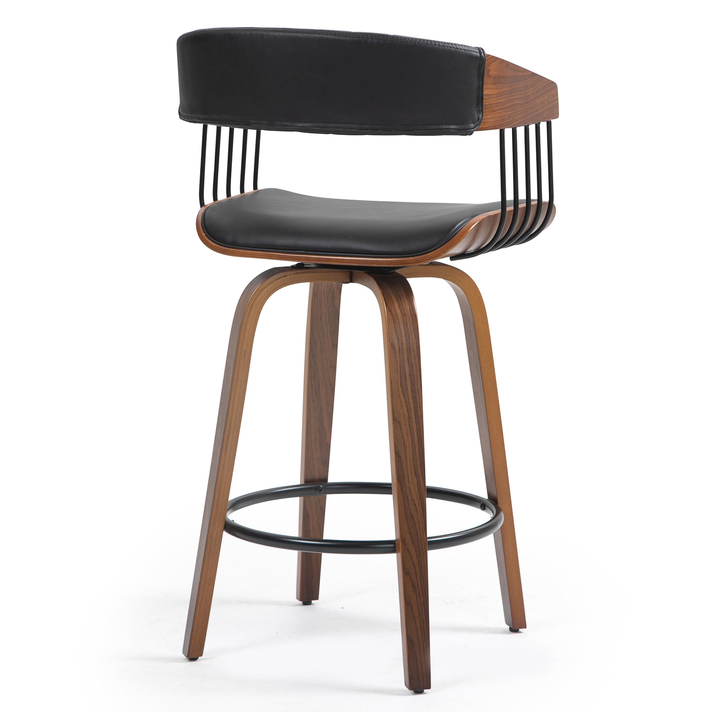 Beaumont Black Faux Leather Counter Stool with Walnut Wood Frame and Legs