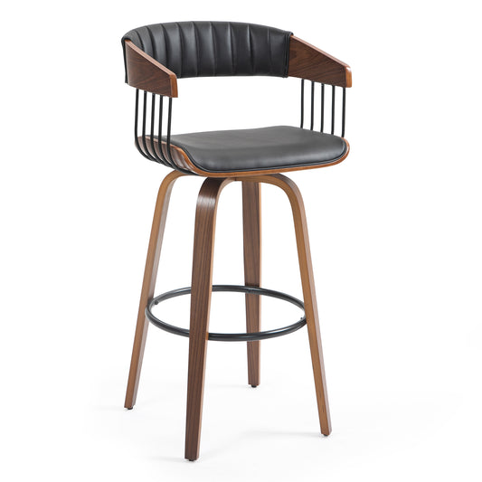 Beaumont Black Faux Leather Bar Stool with Walnut Wood Frame and Legs