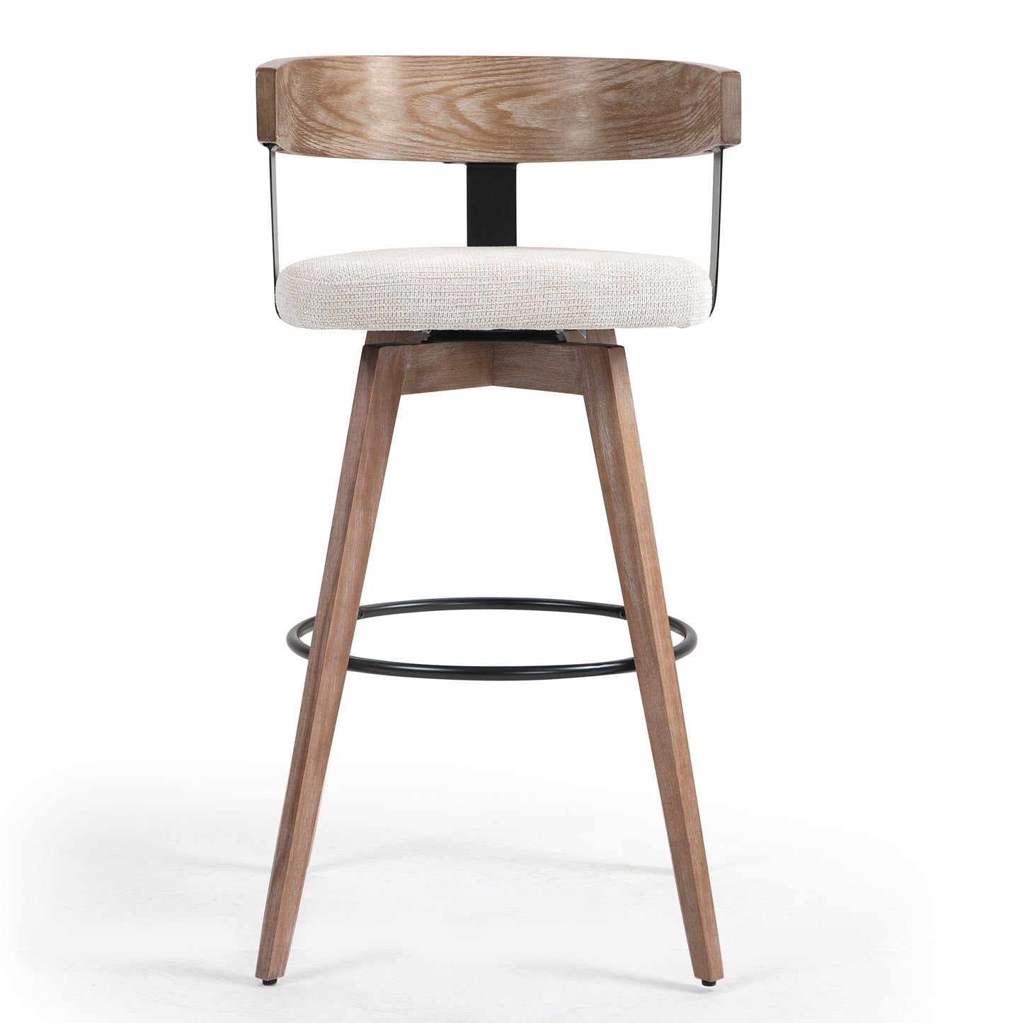 Beck Beige Linen Fabric Bar Stool with Natural Wood Backrest and Legs