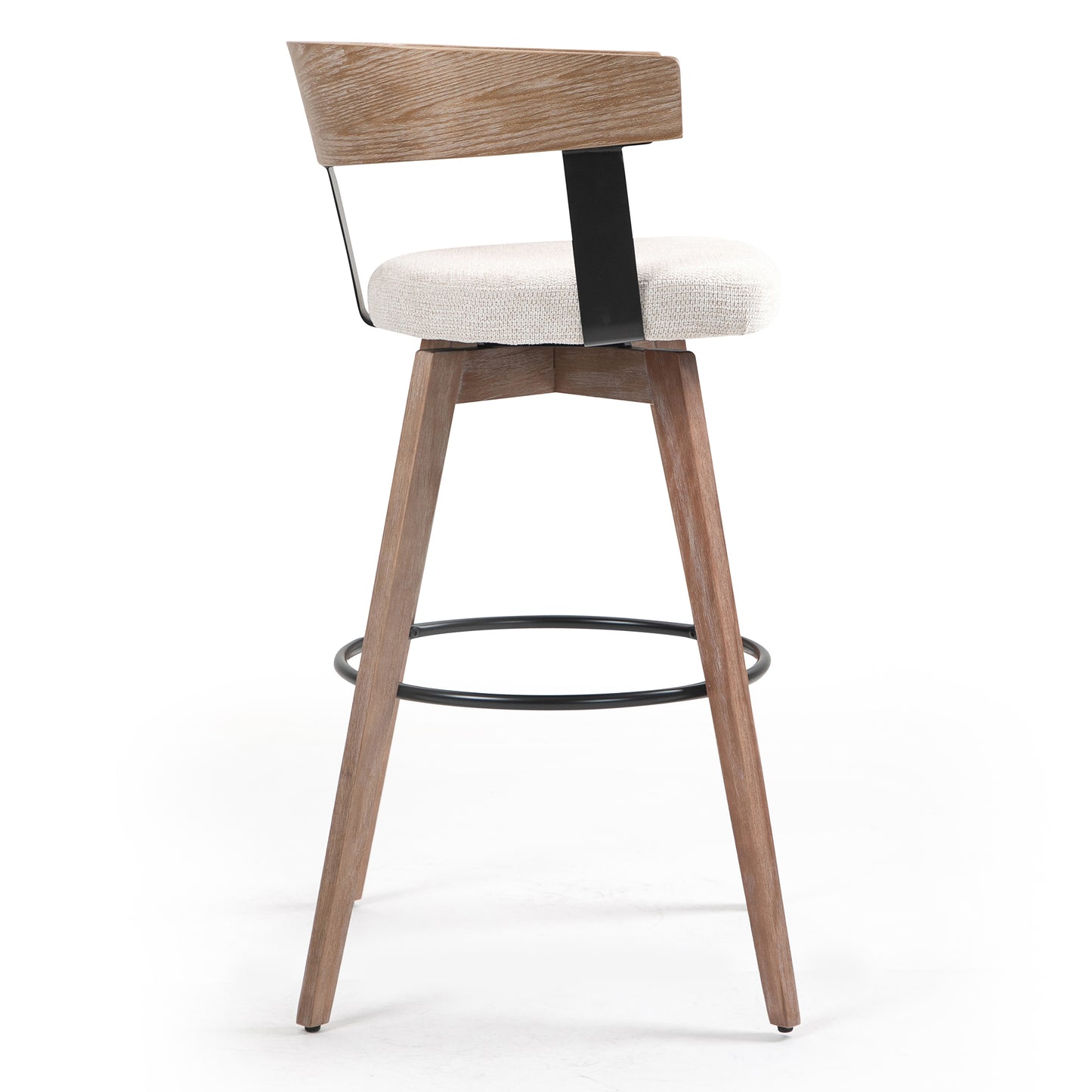 Beck Beige Linen Fabric Bar Stool with Natural Wood Backrest and Legs