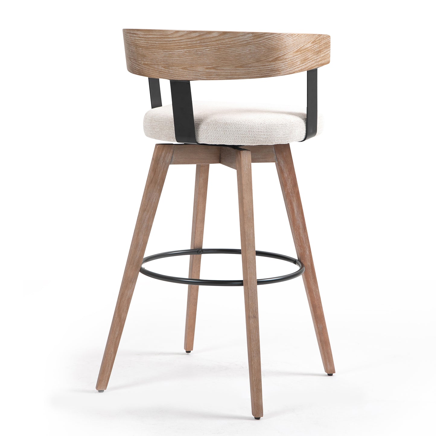 Beck Beige Linen Fabric Bar Stool with Natural Wood Backrest and Legs