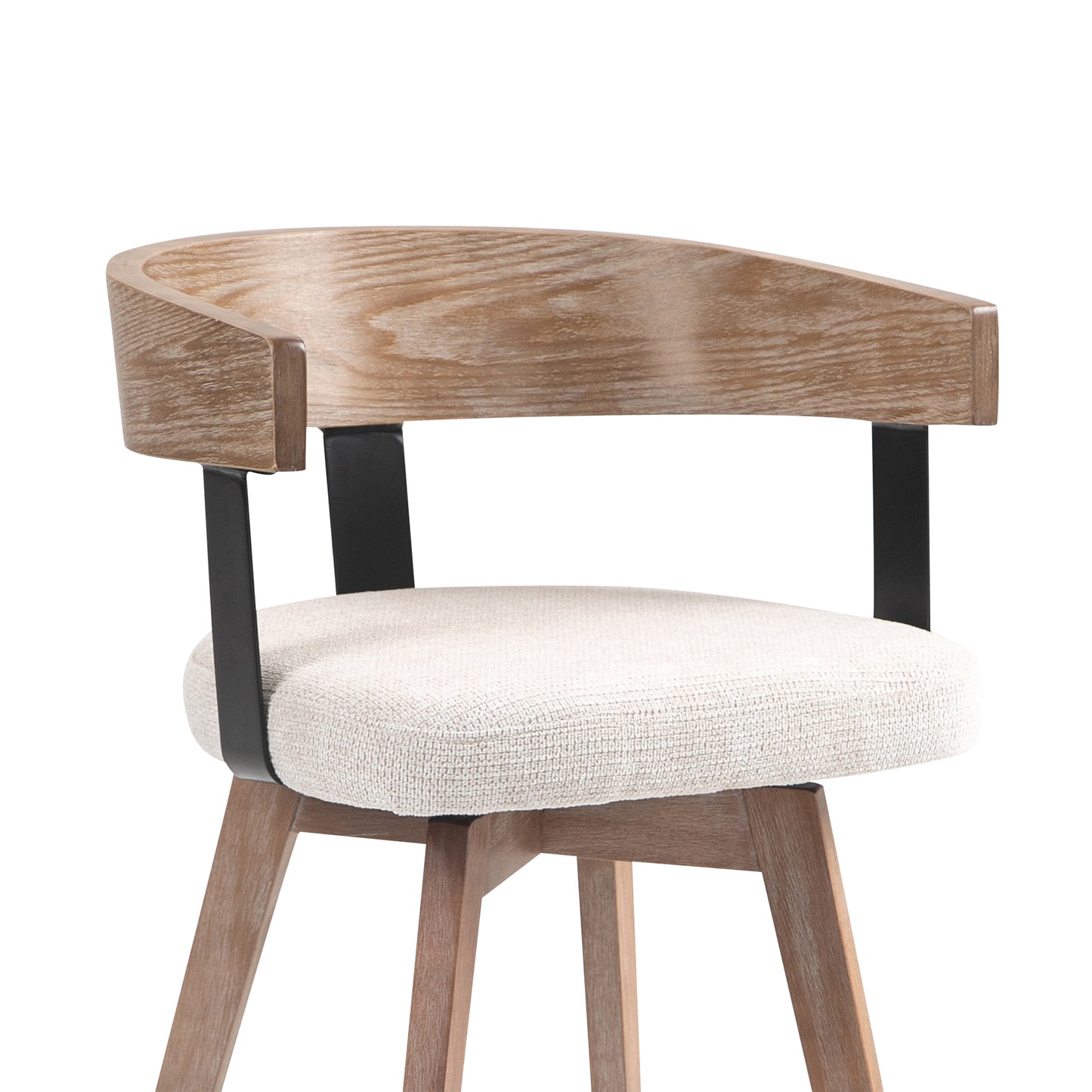 Beck Beige Linen Fabric Bar Stool with Natural Wood Backrest and Legs