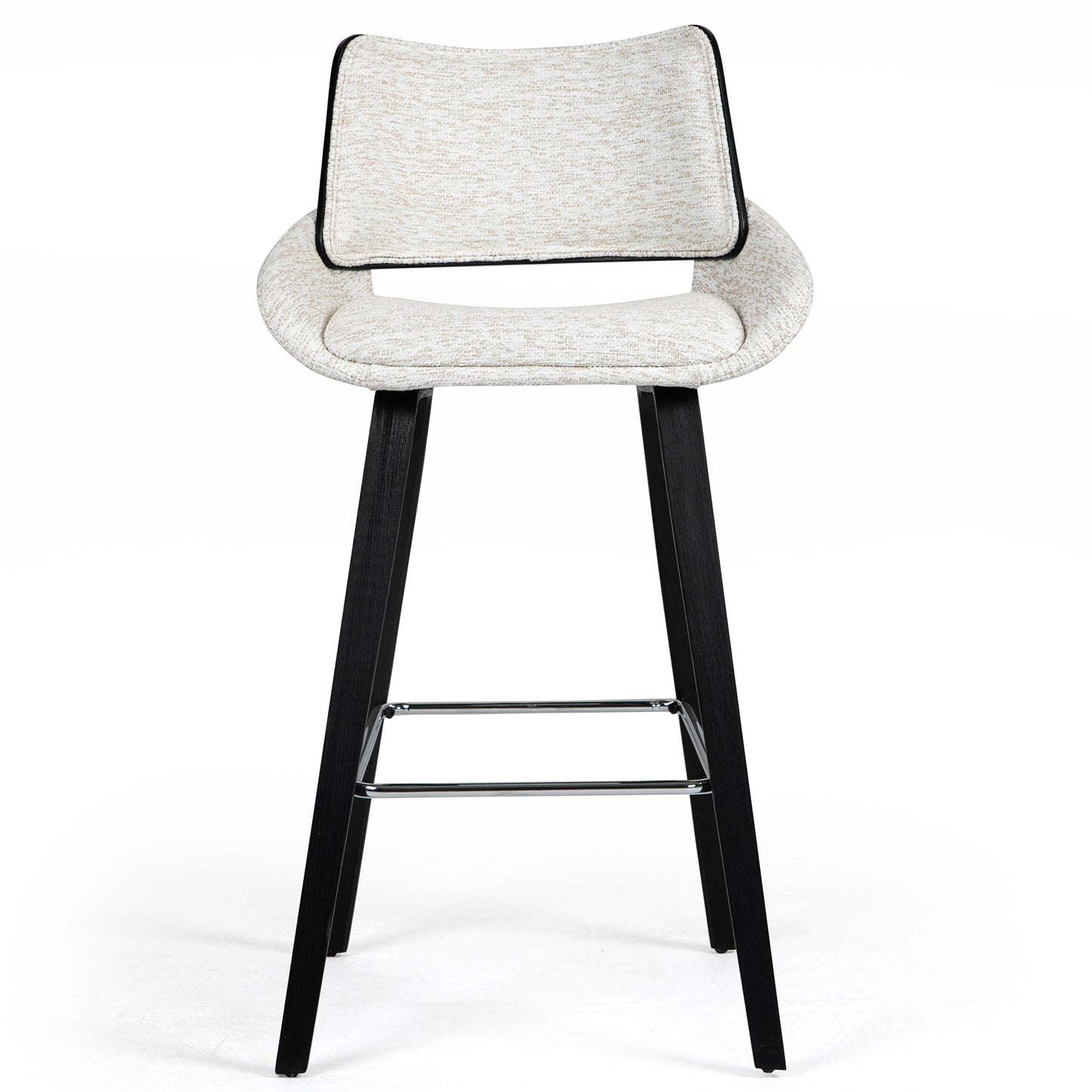 Bea White Two-Toned Linen Fabric Bar Stool with Black Wood Legs