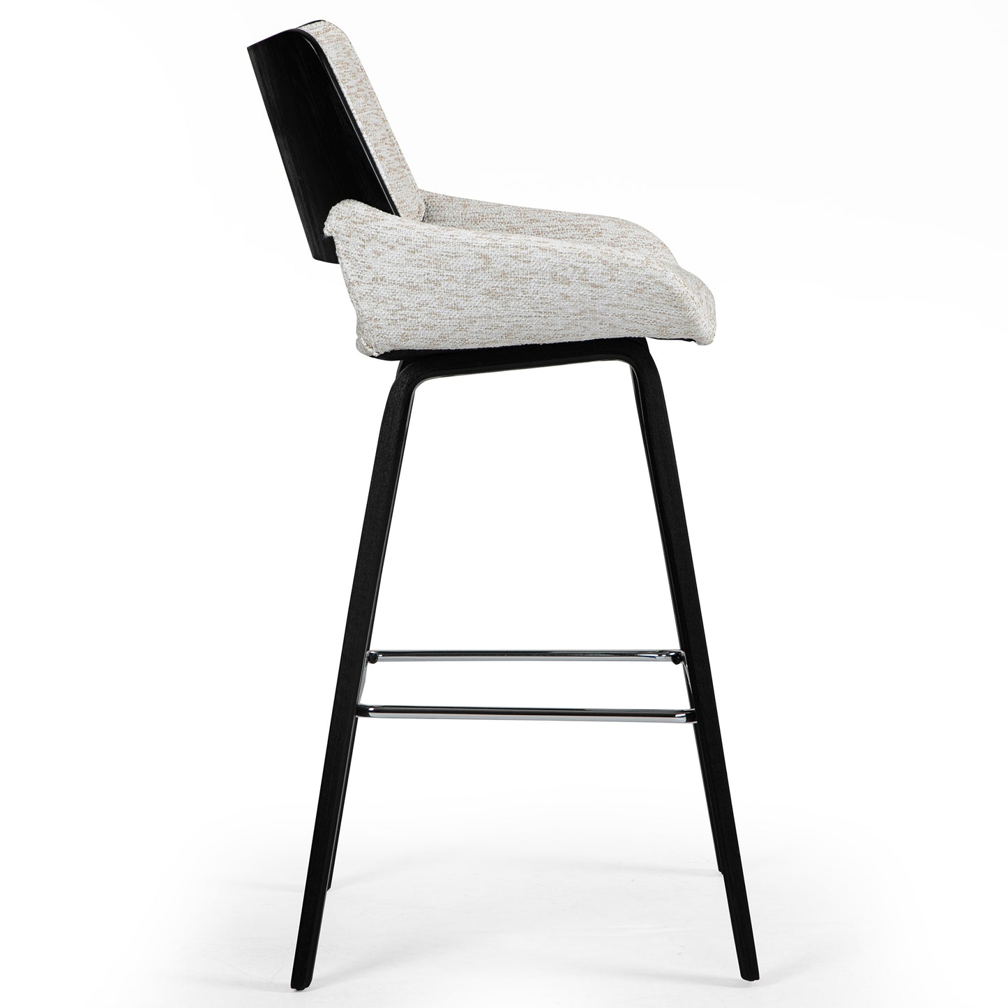 Bea White Two-Toned Linen Fabric Bar Stool with Black Wood Legs