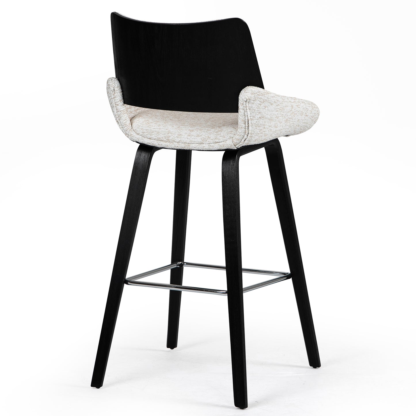 Bea White Two-Toned Linen Fabric Bar Stool with Black Wood Legs