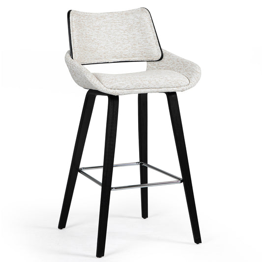 Bea White Two-Toned Linen Fabric Bar Stool with Black Wood Legs