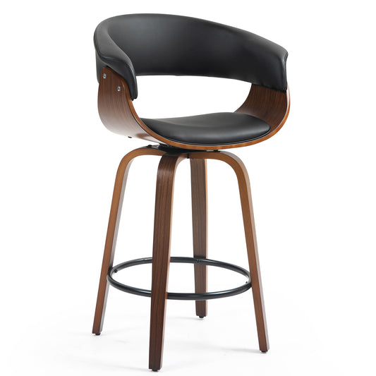 Beale Black Faux Leather Counter Stool with Walnut Wood Accent Legs