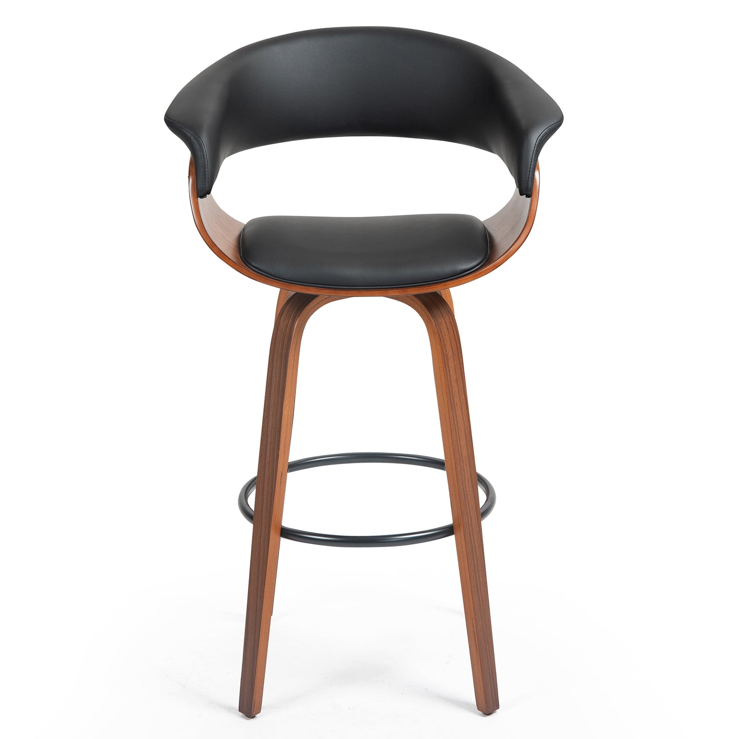 Beale Black Faux Leather Bar Stool with Walnut Wood Accent Legs