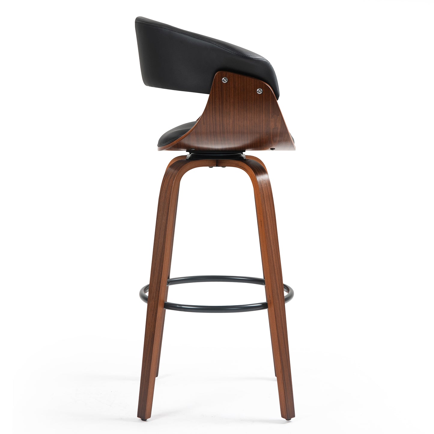 Beale Black Faux Leather Bar Stool with Walnut Wood Accent Legs