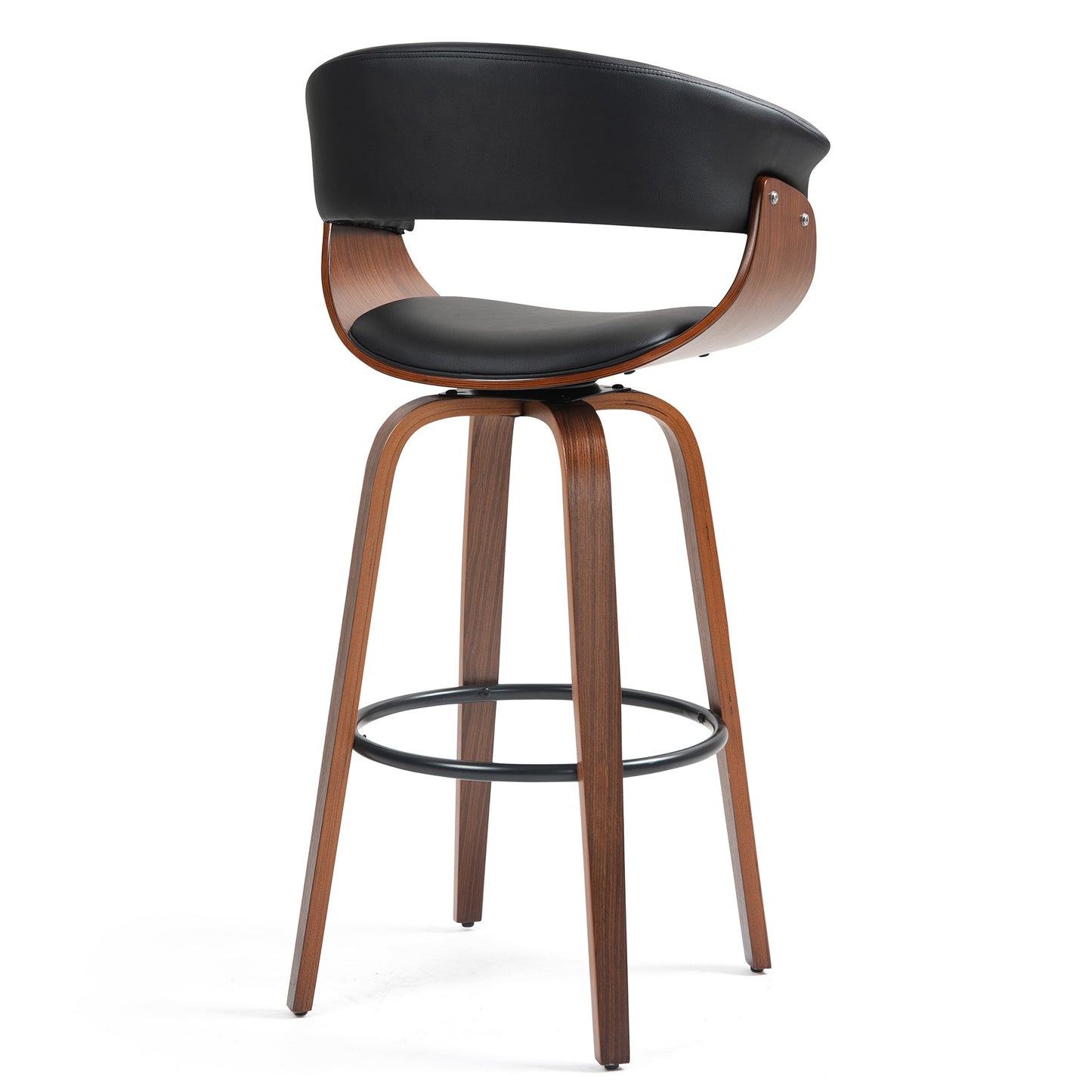 Beale Black Faux Leather Bar Stool with Walnut Wood Accent Legs