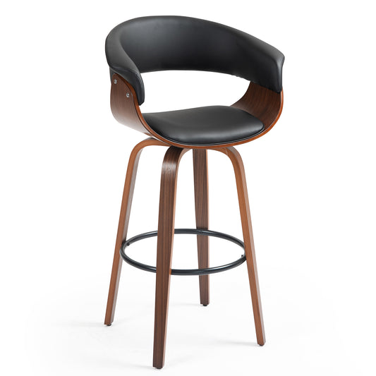 Beale Black Faux Leather Bar Stool with Walnut Wood Accent Legs