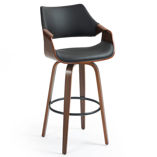 Beasley Black Faux Leather Bar Stool with Walnut Wood Legs