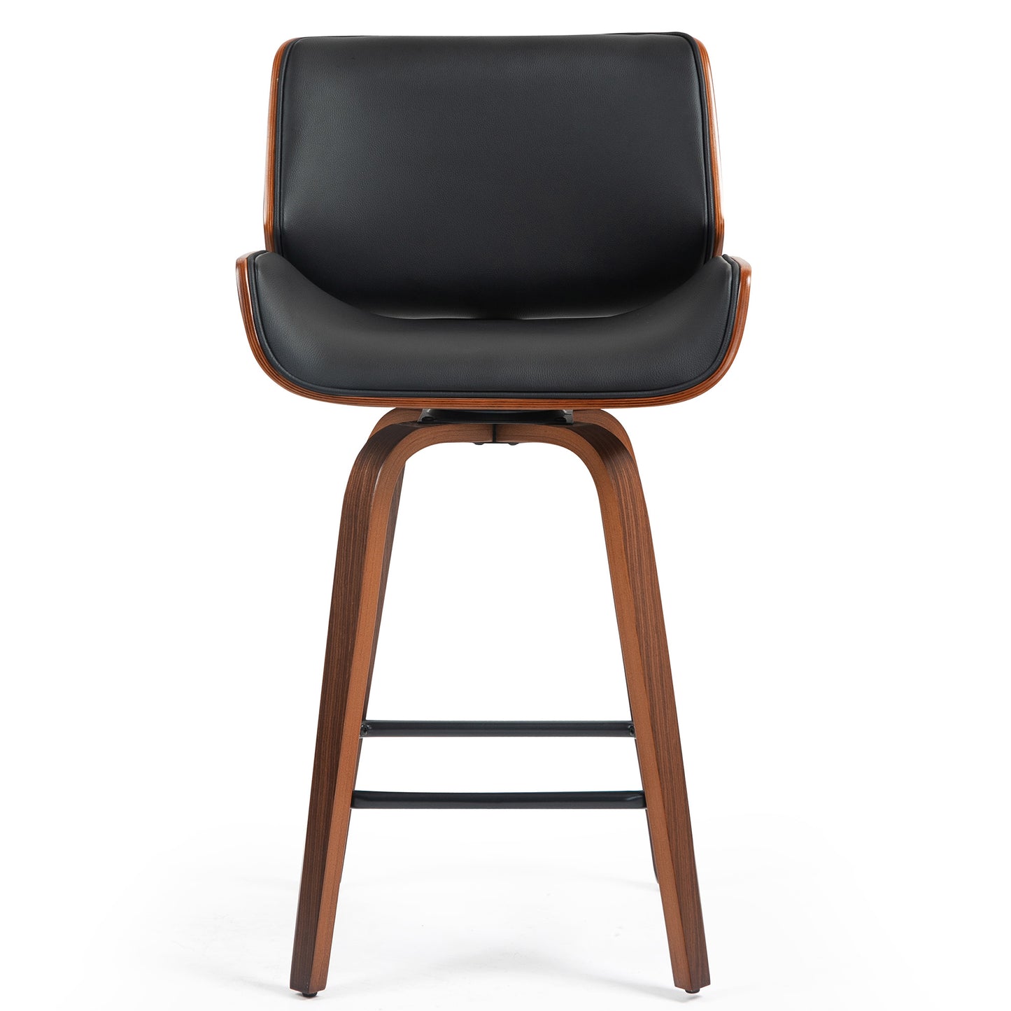 Beate Black Faux Leather Counter Stool with Walnut Wood Legs