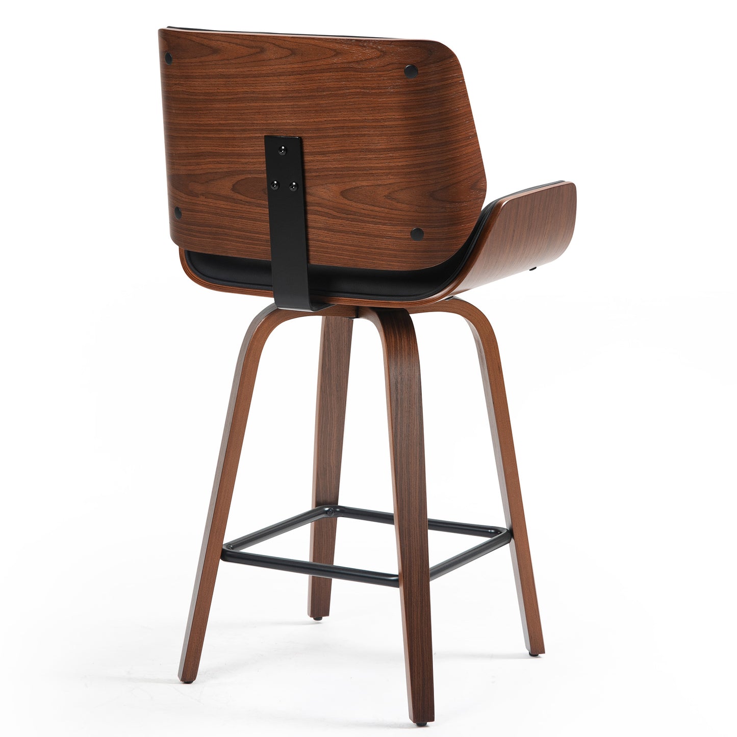 Beate Black Faux Leather Counter Stool with Walnut Wood Legs