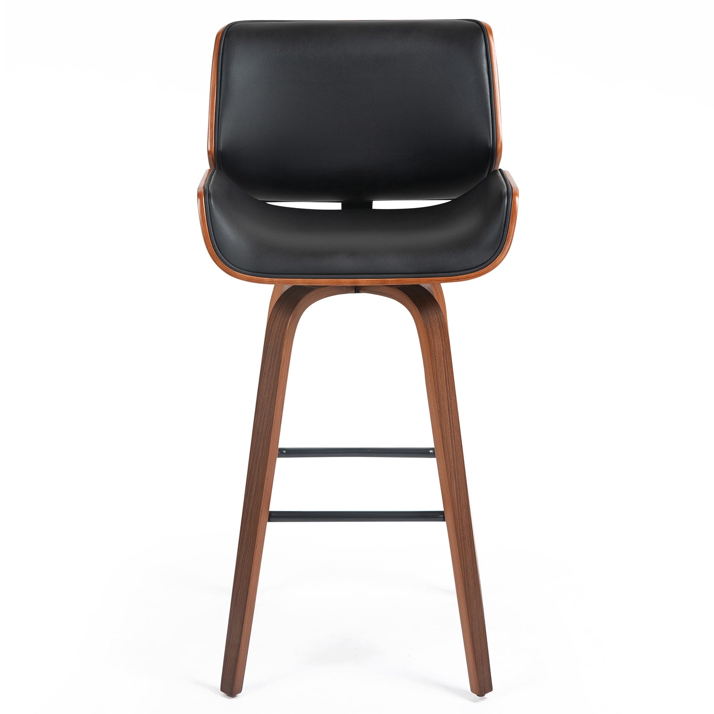 Beate Black Faux Leather Bar Stool with Walnut Wood Legs