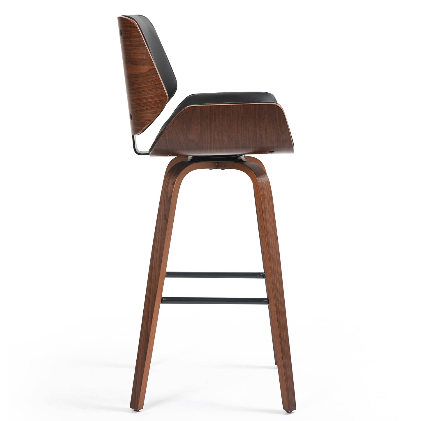 Beate Black Faux Leather Bar Stool with Walnut Wood Legs