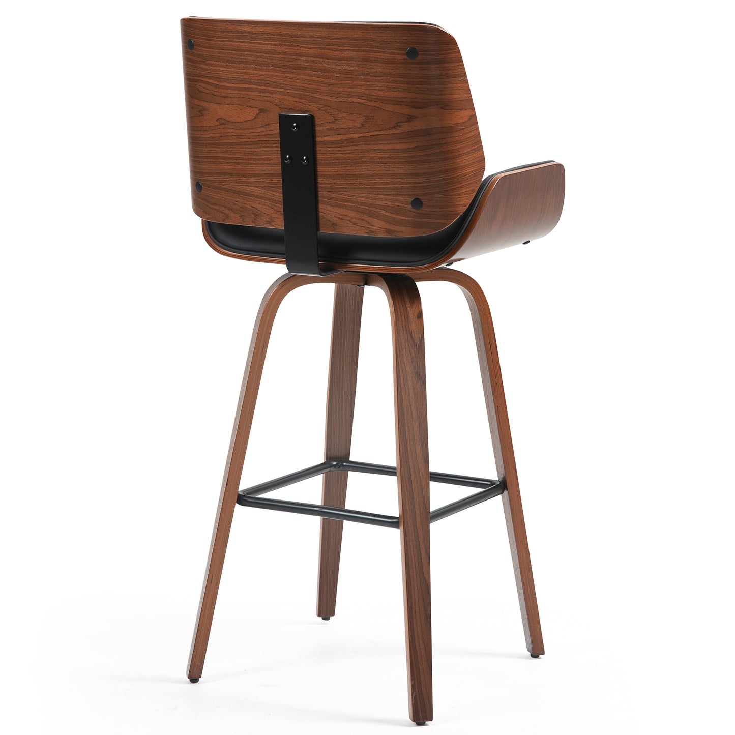 Beate Black Faux Leather Bar Stool with Walnut Wood Legs