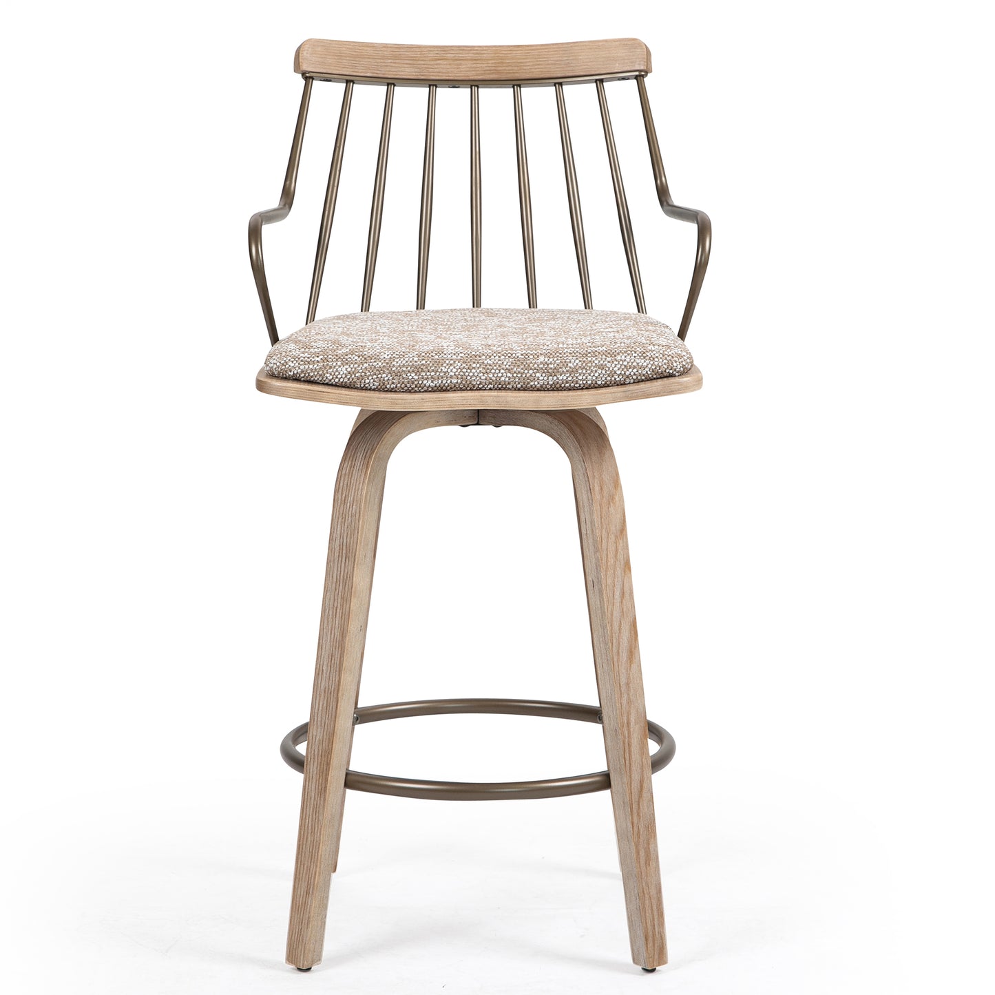 Beatrice Brown and White Woven Fabric Counter Stool with Natural Wood Legs